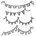 Line drawing. Buntings garland. Party flags.hand drawn doodle cartoon style