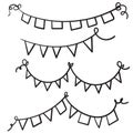 Line drawing. Buntings garland. Party flags.hand drawn doodle cartoon style