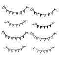 Line drawing. Buntings garland. Party flags.hand drawn doodle cartoon style Royalty Free Stock Photo