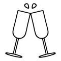 line drawing cartoon of a clinking champagne flutes