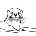 A line drawing a cute and adorable otter with a long. Otter on a white background.