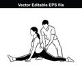 illustration of a man assisting a woman with a stretching exercise, isolated on white background Royalty Free Stock Photo