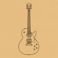 Line drawing of an electric guitar on a beige background. The guitar features dual Royalty Free Stock Photo