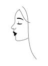 Line drawing, elegant portrait of young woman with closed eyes. Logo for beauty products, beauty salon. Attractive