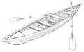Line drawing of an empty canoe with two paddles resting inside Royalty Free Stock Photo