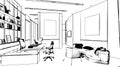 Line drawing of an executive office in a business office building,3d rendering