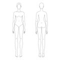 Line drawing female croqui for flat fashion sketches and cads. Vector mannequin design. Royalty Free Stock Photo