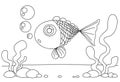 Line drawing fish and seaweed for kids painting art study