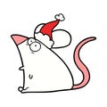 line drawing of a frightened mouse wearing santa hat