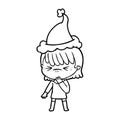 line drawing of a girl regretting a mistake wearing santa hat