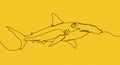 Simple line drawing of a hammerhead shark on a yellow background Royalty Free Stock Photo