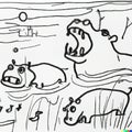 Line drawing of hippo with wide open mouth - generative AI Royalty Free Stock Photo