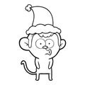 line drawing of a hooting monkey wearing santa hat