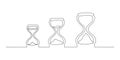 Line drawing of an hourglass with a stream of sand. Set of three vintage timers as countdown concept in simple linear style. Royalty Free Stock Photo