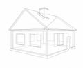 Line drawing of a house, 3D perspective in x-ray style