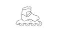 Line drawing of an inline skate with four wheels, padded boot and ankle strap in bold black outline on white background image Royalty Free Stock Photo