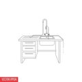Line drawing of a kitchen sink with a rectangular countertop Royalty Free Stock Photo