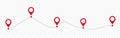 Line drawing of map location pointers. Map pin or navigation pointer with single line route or way. Vector illustration Royalty Free Stock Photo