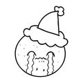 line drawing of a orange wearing santa hat