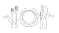 Line Drawing Plate, Spoon, Khife, Fork Royalty Free Stock Photo