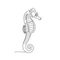 Line drawing of a seahorse (Hippocampus) in profile. Features include the curved tail, segmented Royalty Free Stock Photo