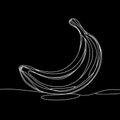 A line drawing of a single banana sitting on a black surface. The banana is long and curved.