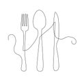 Line Drawing Spoon, Khife, Fork Royalty Free Stock Photo