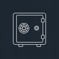 Line drawing of a square safe with a combination dial and handle on the door. White Royalty Free Stock Photo