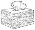 Line Drawing of a Stacked Box of Tissues with One Tissue Peeking Out Royalty Free Stock Photo