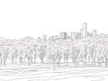 A Line Drawing Of Trees And A City - New York City - central park view to manhattan