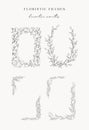 Line drawing vector leaf branch wreaths frames