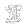 Line drawing of a waterfall cascading down rugged cliffs into a pool below. The water Royalty Free Stock Photo