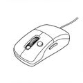 Line drawing of a wired computer mouse. Features include two buttons and a scroll Royalty Free Stock Photo