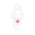 A woman suffering from abdominal pain, stomach ache, menstrual cramps. Vector illustration