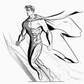 Line drawing of young handsome male worker fly using superhero wing.