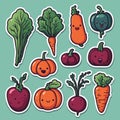 Line drawings of various types of vegetables and fruits