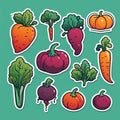 Line drawings of various types of vegetables and fruits