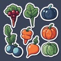 Line drawings of various types of vegetables and fruits