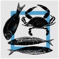 Line drawn seafood for brand logos. Vector