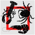 Line drawn seafood. Fish, crayfish, molluscs. Vector Royalty Free Stock Photo