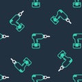 Line Drill machine icon isolated seamless pattern on black background. Vector