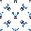 Line Drone delivery concept icon isolated seamless pattern on white background. Quadrocopter carrying a package