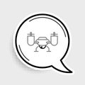 Line Drone flying with action video camera icon isolated on grey background. Quadrocopter with video and photo camera Royalty Free Stock Photo