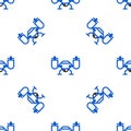 Line Drone flying with action video camera icon isolated seamless pattern on white background. Quadrocopter with video and photo Royalty Free Stock Photo