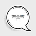 Line Drone flying icon isolated on grey background. Quadrocopter with video and photo camera symbol. Colorful outline Royalty Free Stock Photo