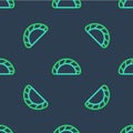 Line Dumpling icon isolated seamless pattern on blue background. Traditional chinese dish. Vector