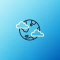 Line Earth planet with clouds icon isolated on blue background. Earth globe with atmosphere covered by clouds and gases Royalty Free Stock Photo