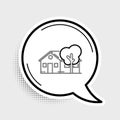 Line Eco friendly house icon isolated on grey background. Eco house with tree. Colorful outline concept. Vector Royalty Free Stock Photo