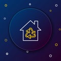 Line Eco House with recycling symbol icon isolated on blue background. Ecology home with recycle arrows. Colorful Royalty Free Stock Photo