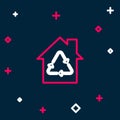 Line Eco House with recycling symbol icon isolated on blue background. Ecology home with recycle arrows. Colorful Royalty Free Stock Photo